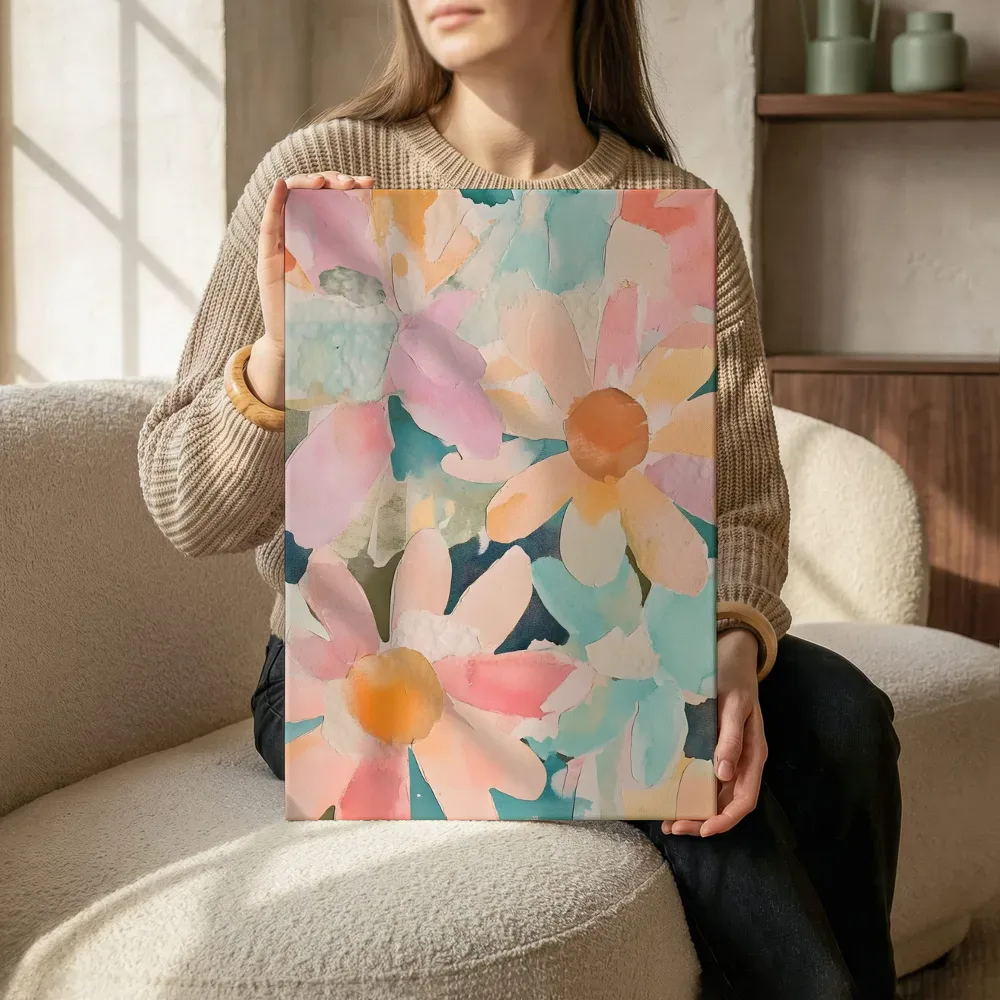 Sfeerimpressie: Pastel madeliefjes collage terwijl het zittend wordt getoond