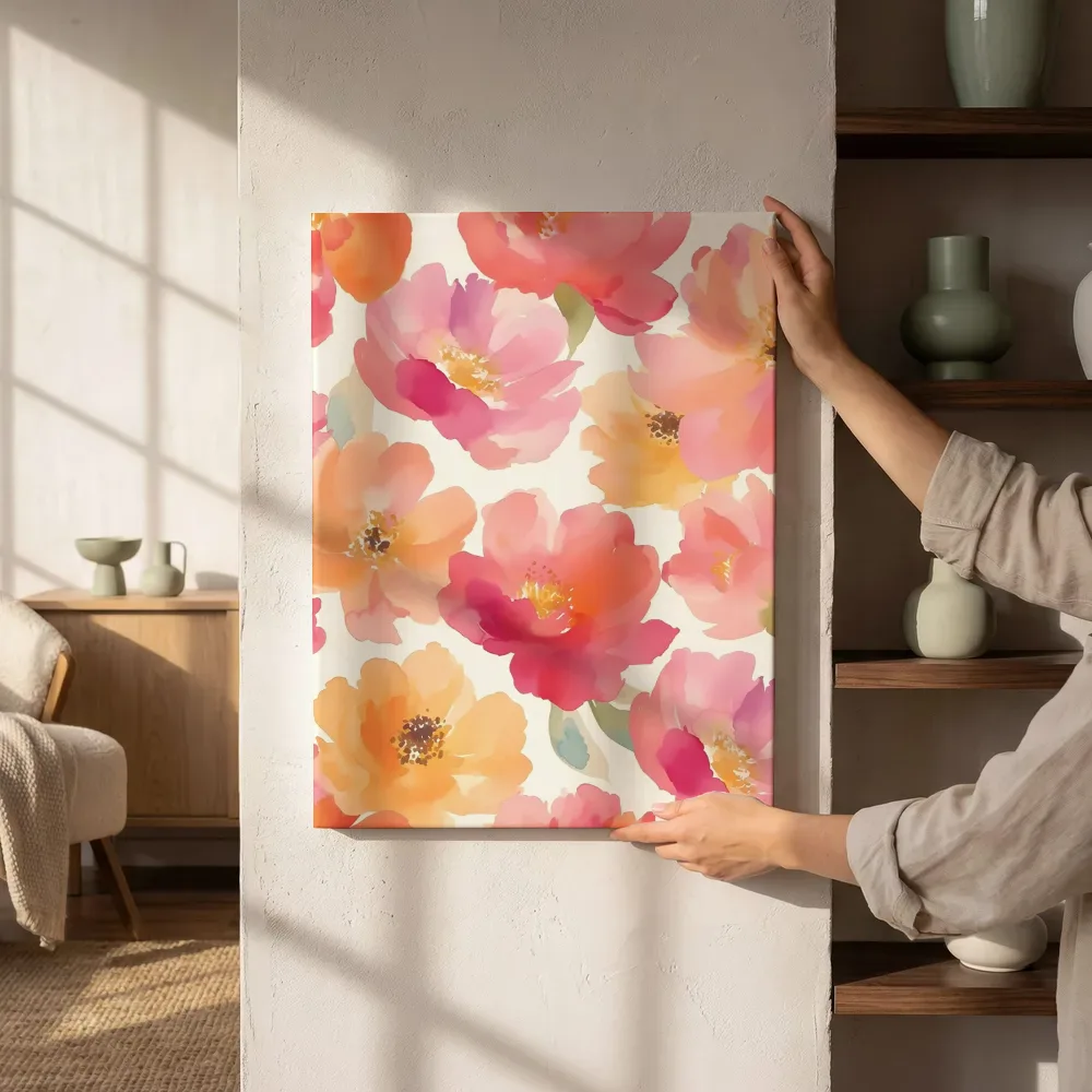 Sfeerimpressie: Pastel pioenrozen patroon naast de kast
