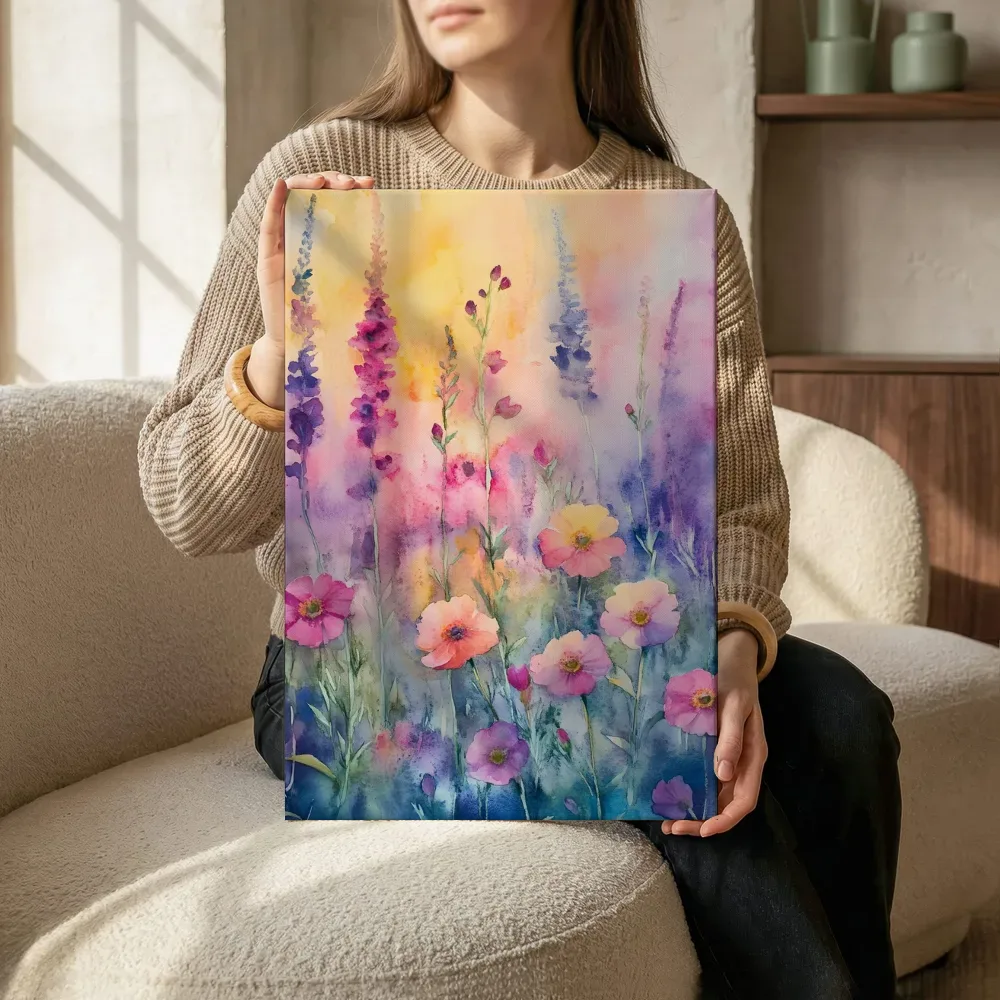 Sfeerimpressie: Pastel vingerhoedskruid veldbloemen terwijl het zittend wordt getoond