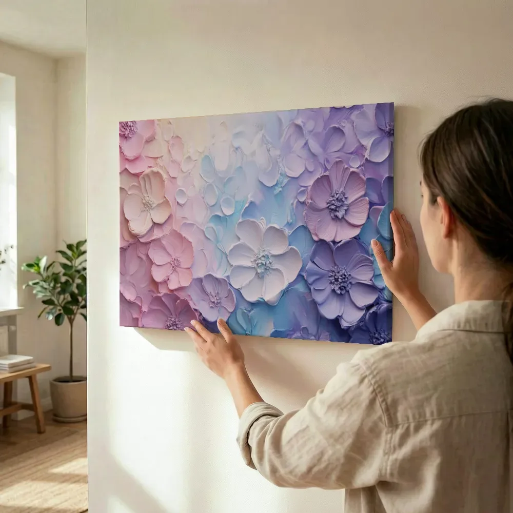 Sfeerimpressie: Pastel viooltjes ombre terwijl het wordt opgehangen