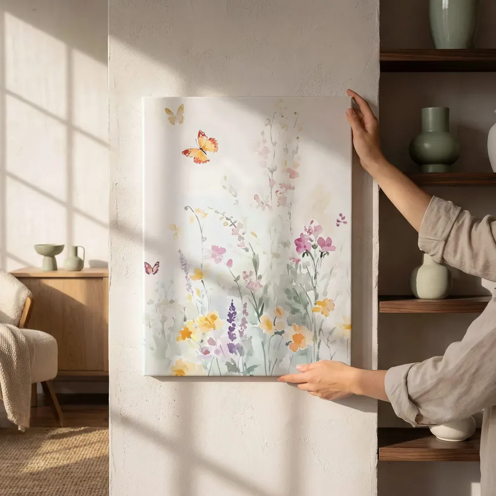 Sfeerimpressie: Pastel vlinders en bloemen naast de kast