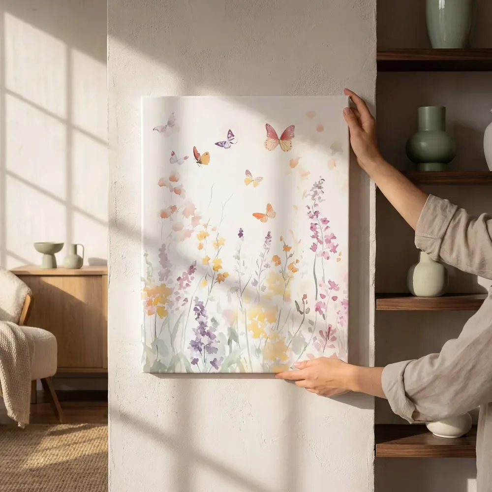Sfeerimpressie: Pastel wildflower veld met vlinders naast de kast