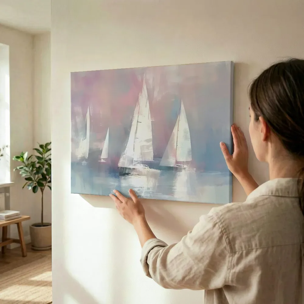 Sfeerimpressie: Pastel zeilboten op zee terwijl het wordt opgehangen