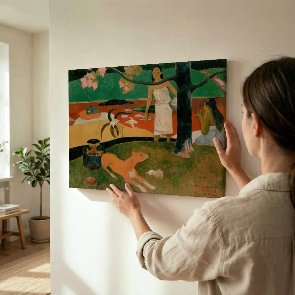 Sfeerimpressie: Pastorales tahitiennes van Paul Gauguin terwijl het wordt opgehangen