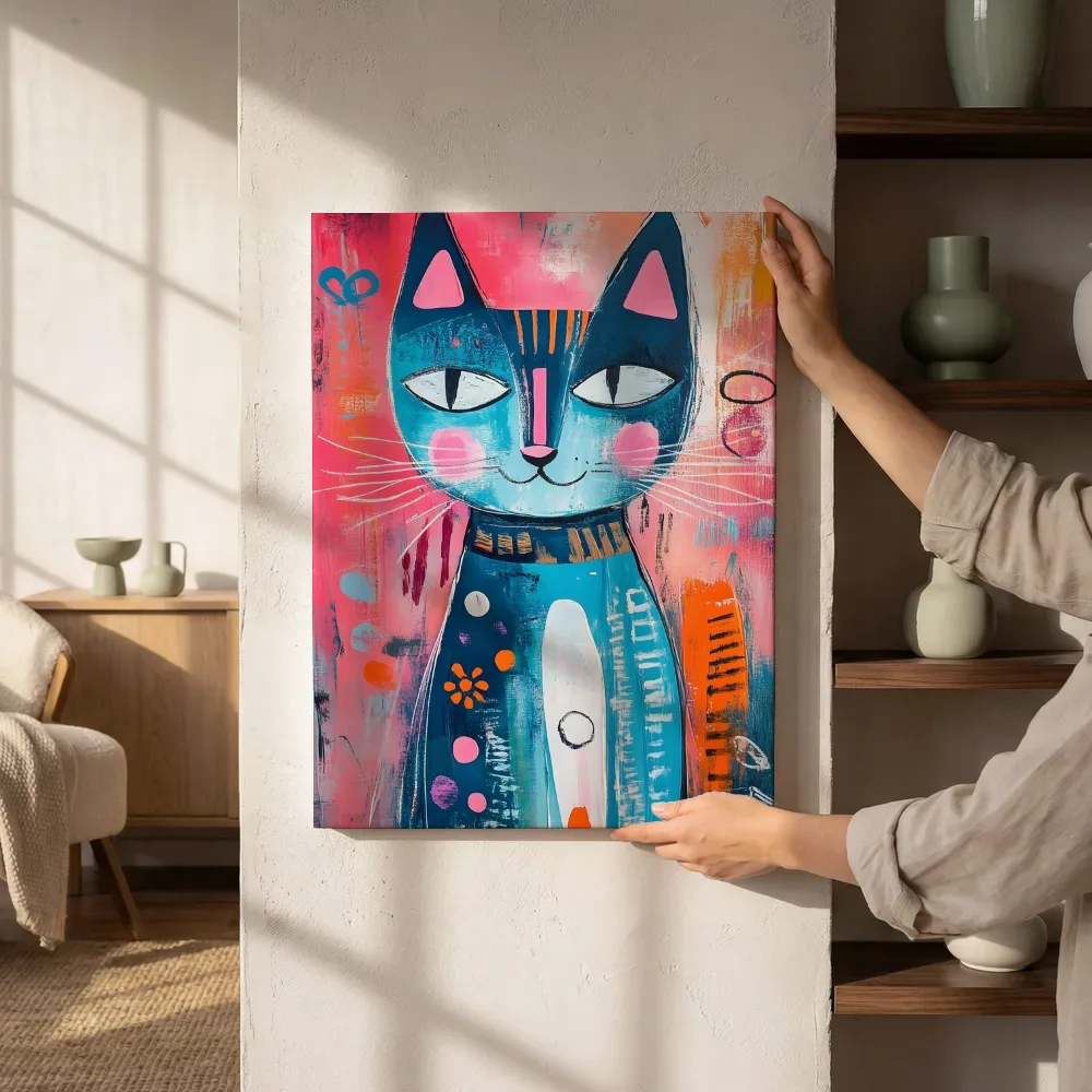 Sfeerimpressie: Patchwork kat collage naast de kast