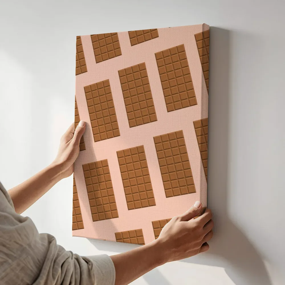 Sfeerimpressie: Speels patroon van chocoladerepen terwijl het aan de muur wordt gehangen