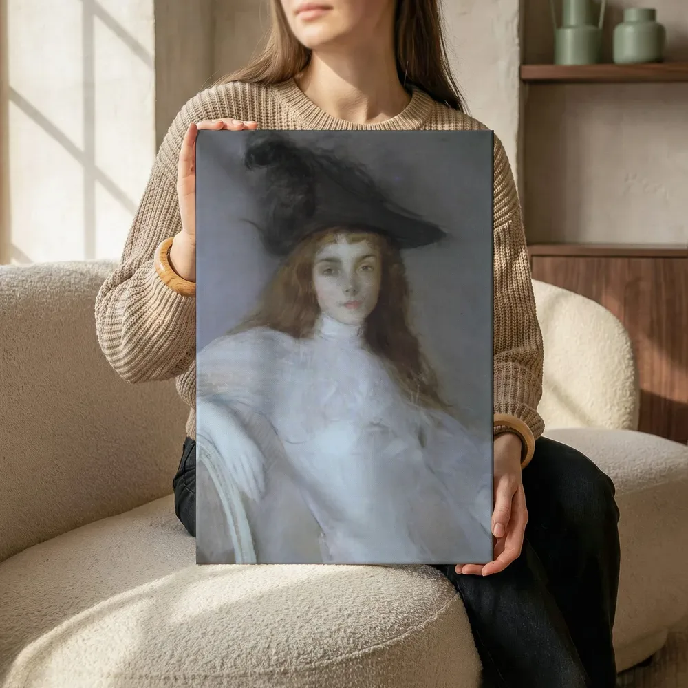 Sfeerimpressie: Paul jeune fille au chapeau noir Pastel van Paul César Helleu terwijl het zittend wordt getoond