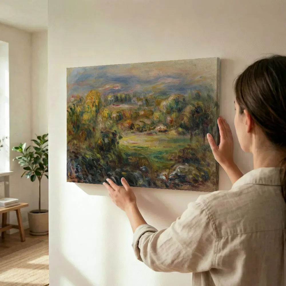 Sfeerimpressie: Paysage à Cagnes fragment van Pierre-Auguste Renoir terwijl het wordt opgehangen