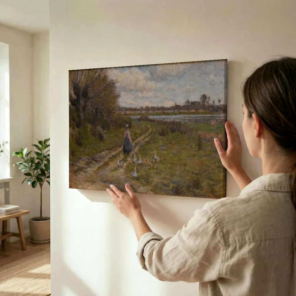 Sfeerimpressie: Paysage, gardeuse d'oies van Henri Le Sidaner terwijl het wordt opgehangen