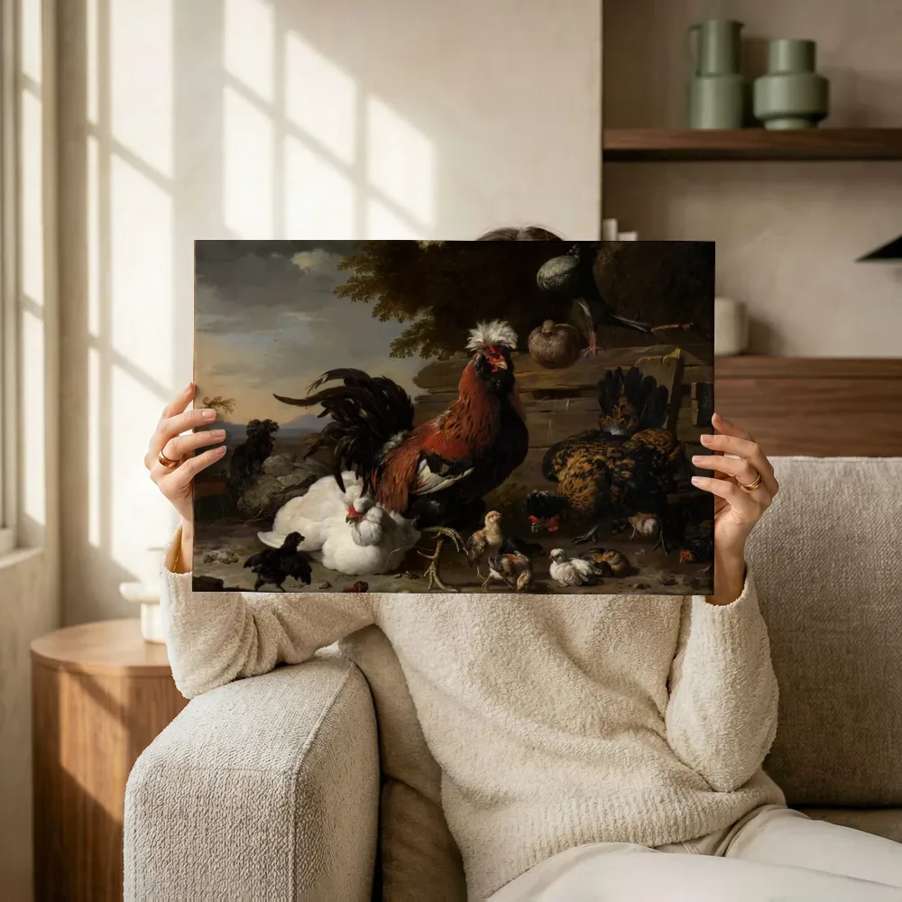 Sfeerimpressie: Vrede in het kippenhok van Melchior d'Hondecoeter terwijl het omhoog wordt gehouden