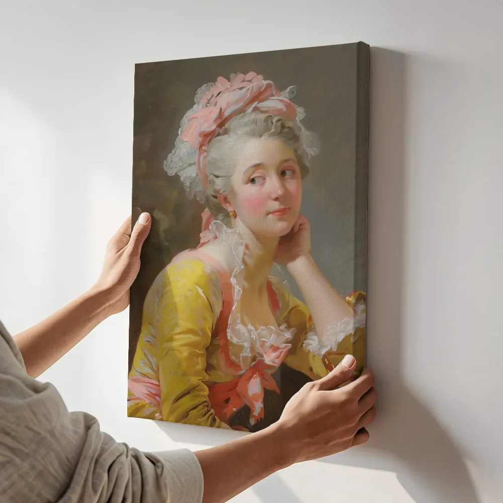 Sfeerimpressie: Peinzende vrouw terwijl het aan de muur wordt gehangen