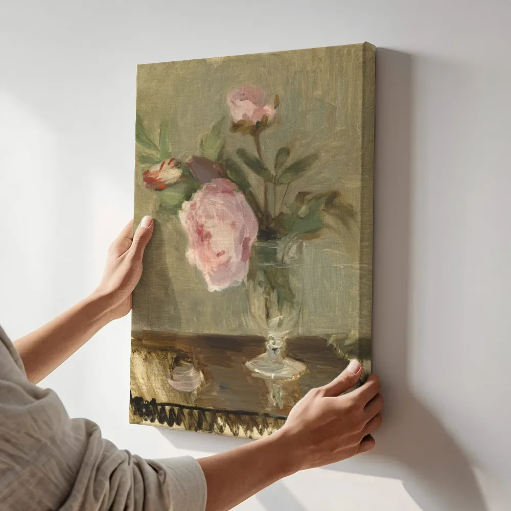 Sfeerimpressie: Peonies van Berthe Morisot terwijl het aan de muur wordt gehangen