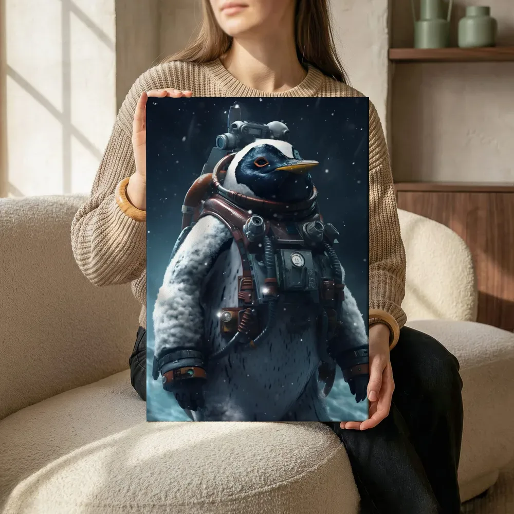 Sfeerimpressie: Pinguïn astronaut portret terwijl het zittend wordt getoond