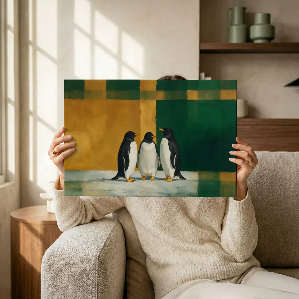 Sfeerimpressie: Pinguïn in amber en flessengroen terwijl het omhoog wordt gehouden