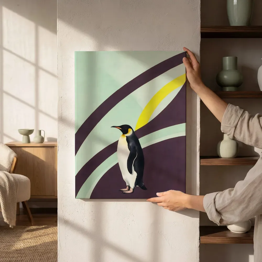Sfeerimpressie: Pinguïn in aubergine en mint naast de kast