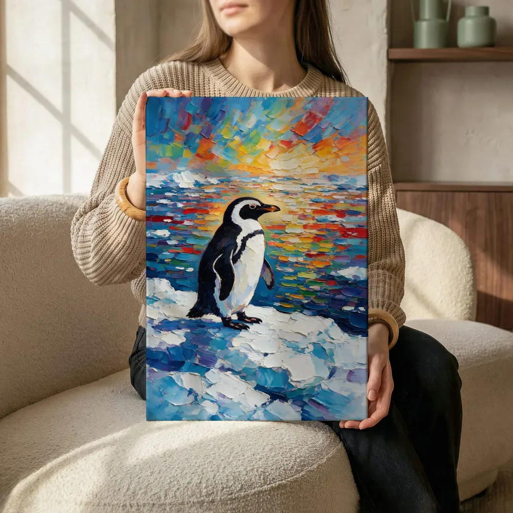 Sfeerimpressie: Pinguïn in diepe pose aan het water terwijl het aan de muur wordt gehangen