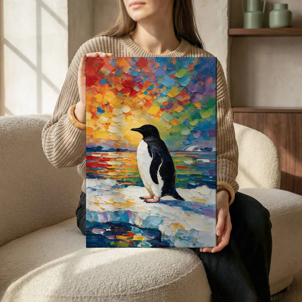Sfeerimpressie: Pinguïn in donkere pose aan het water terwijl het zittend wordt getoond