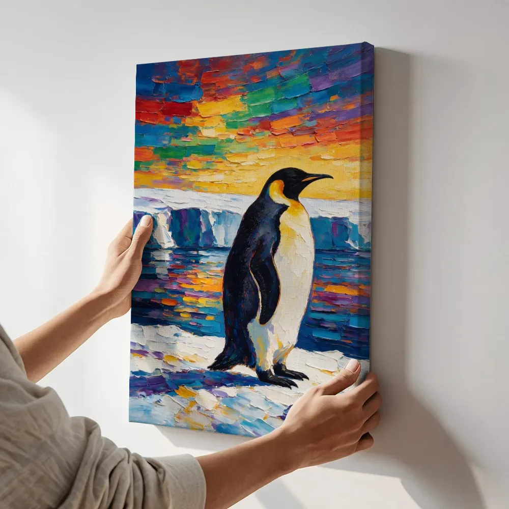 Sfeerimpressie: Pinguïn in pose aan het water terwijl het aan de muur wordt gehangen
