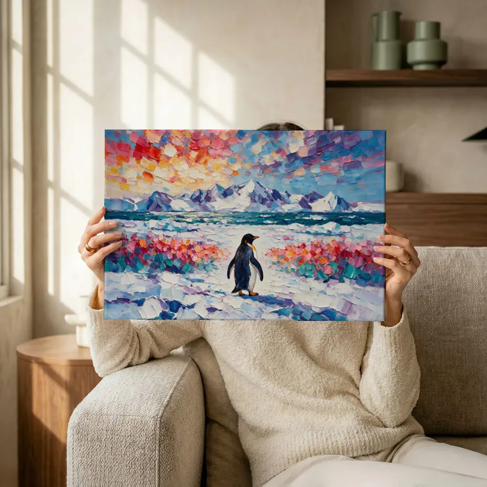 Sfeerimpressie: Pinguïn warm in het landschap in een bloementuin terwijl het wordt opgehangen