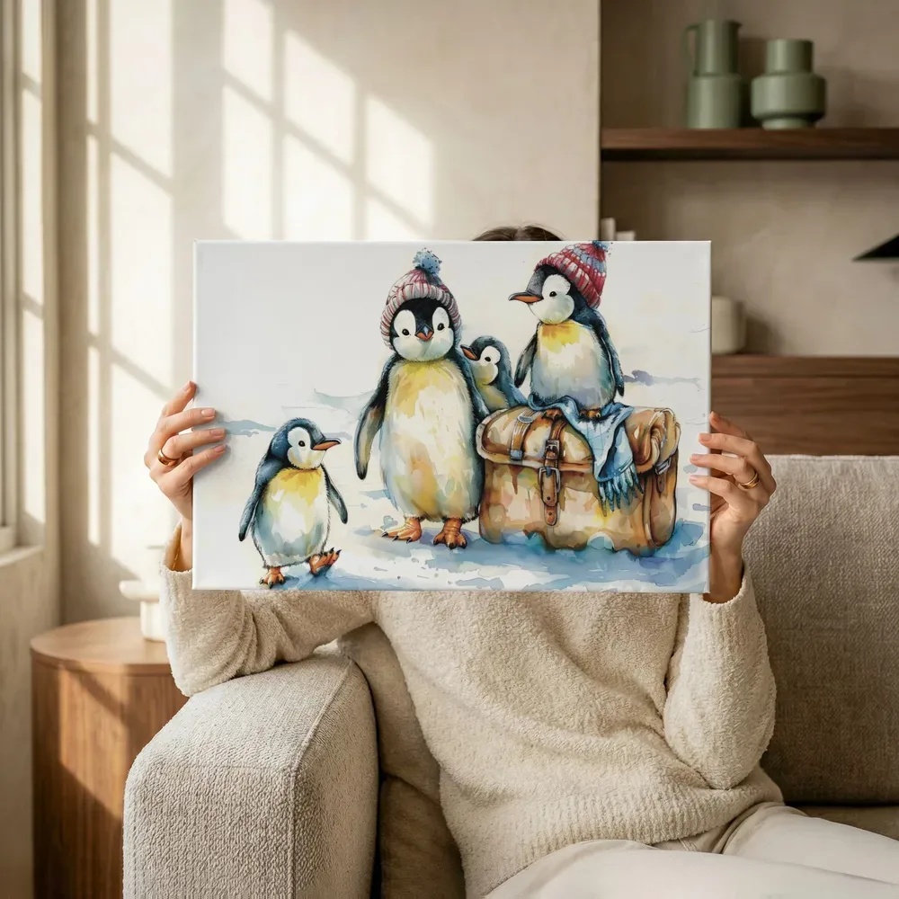 Sfeerimpressie: Pinguïns met muts terwijl het omhoog wordt gehouden