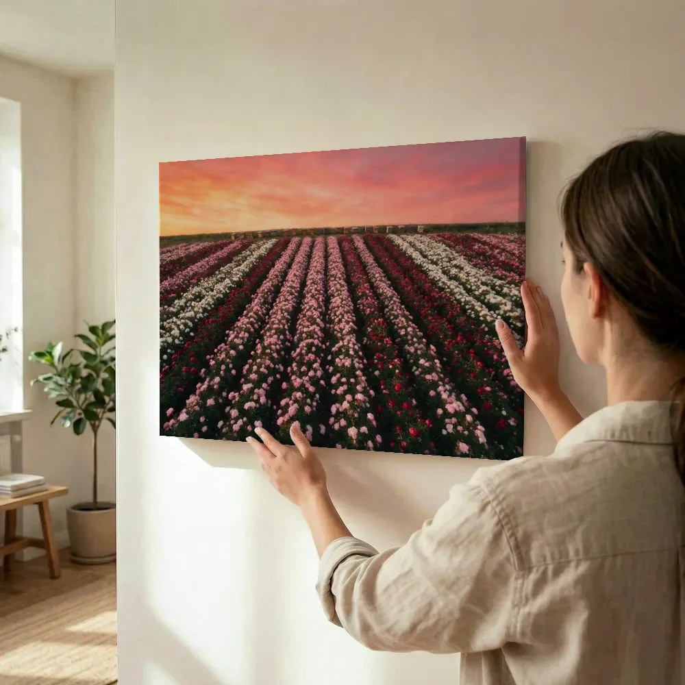 Sfeerimpressie: Pioenroos bij de zonsondergang 10 terwijl het wordt opgehangen