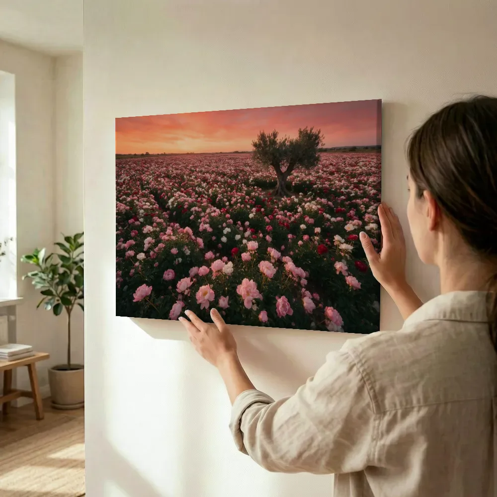 Sfeerimpressie: Pioenroos bij de zonsondergang 3 terwijl het wordt opgehangen