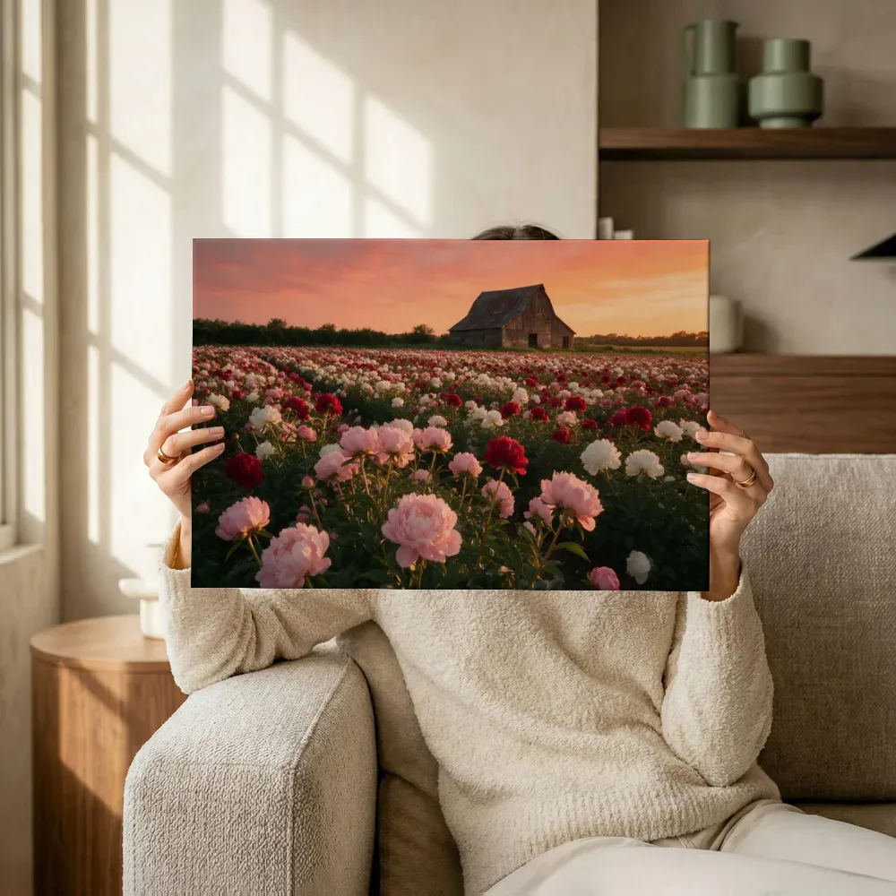 Sfeerimpressie: Pioenroos bij de zonsondergang 4 terwijl het omhoog wordt gehouden