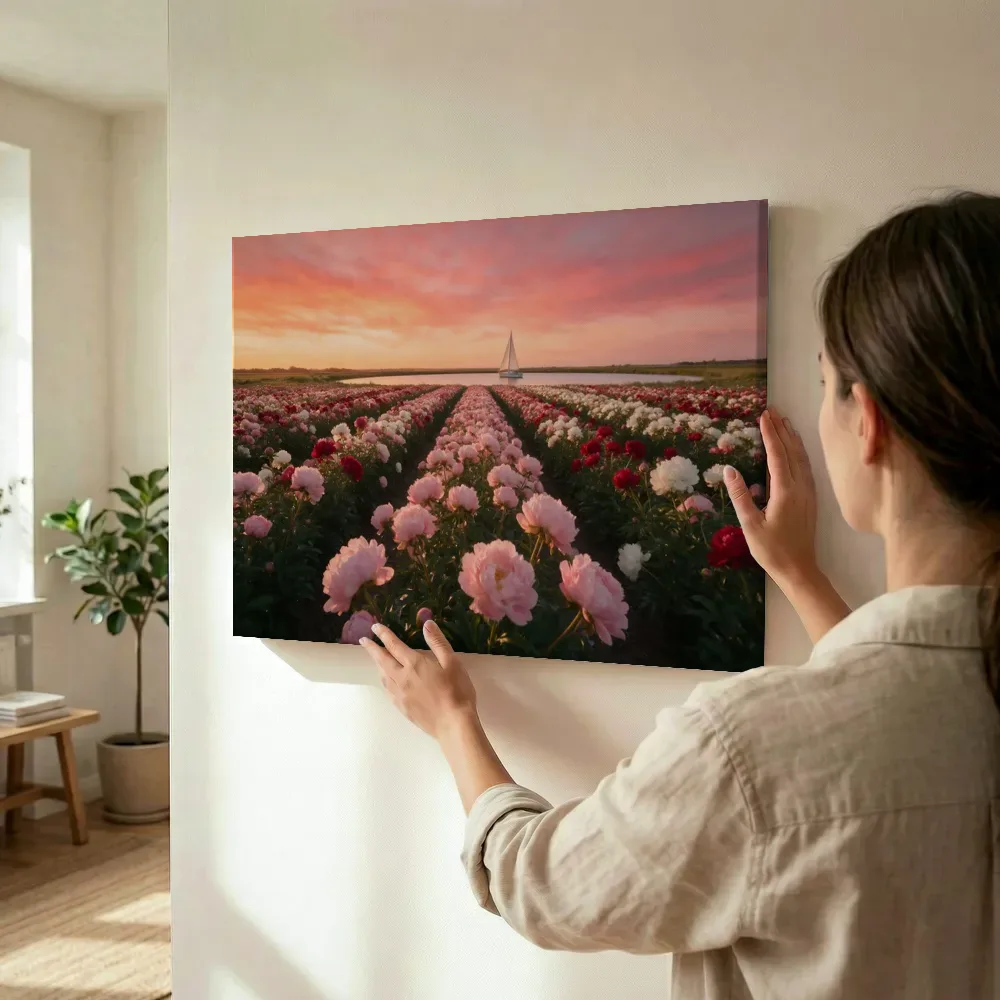 Sfeerimpressie: Pioenroos bij de zonsondergang 7 terwijl het wordt opgehangen