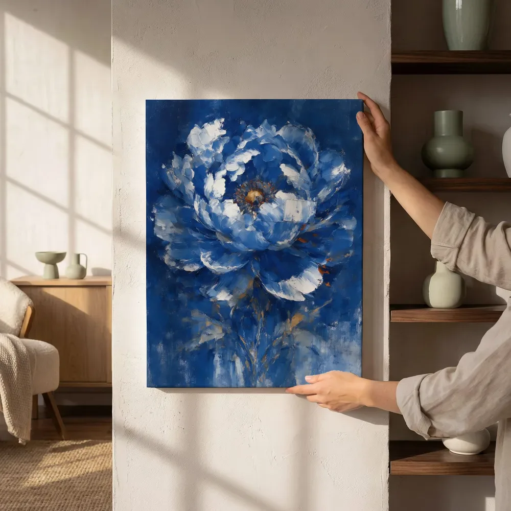 Sfeerimpressie: Pioenroos in fragmenten, delftsblauw naast de kast