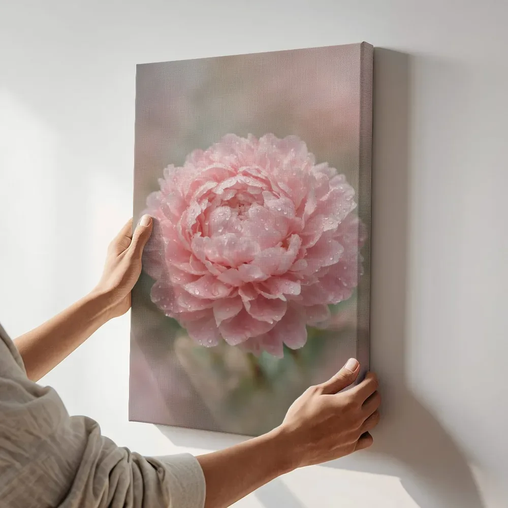 Sfeerimpressie: Pioenroos in na de regen, blozend roze 4 terwijl het aan de muur wordt gehangen