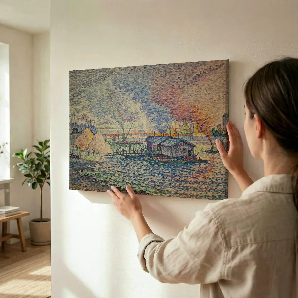 Sfeerimpressie: Pont Mirabeau van Paul Signac terwijl het wordt opgehangen