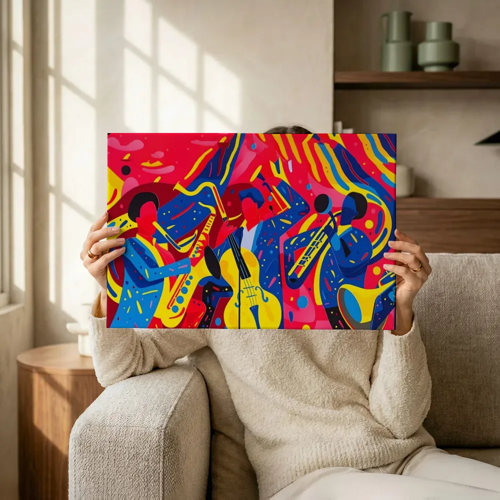 Sfeerimpressie: Pop-art jazzband terwijl het omhoog wordt gehouden