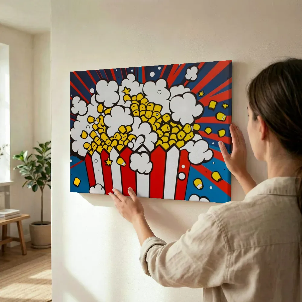 Sfeerimpressie: Pop-art popcorn explosie terwijl het wordt opgehangen