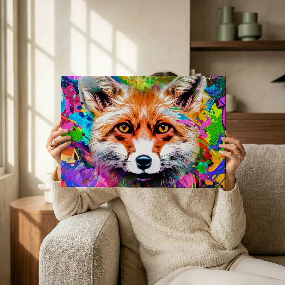 Sfeerimpressie: Pop-art vos terwijl het omhoog wordt gehouden