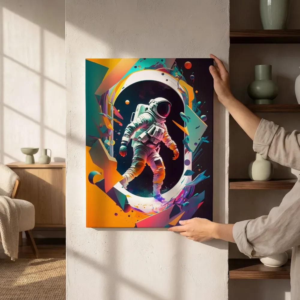 Sfeerimpressie: Popart astronaut in de ovale poort naast de kast