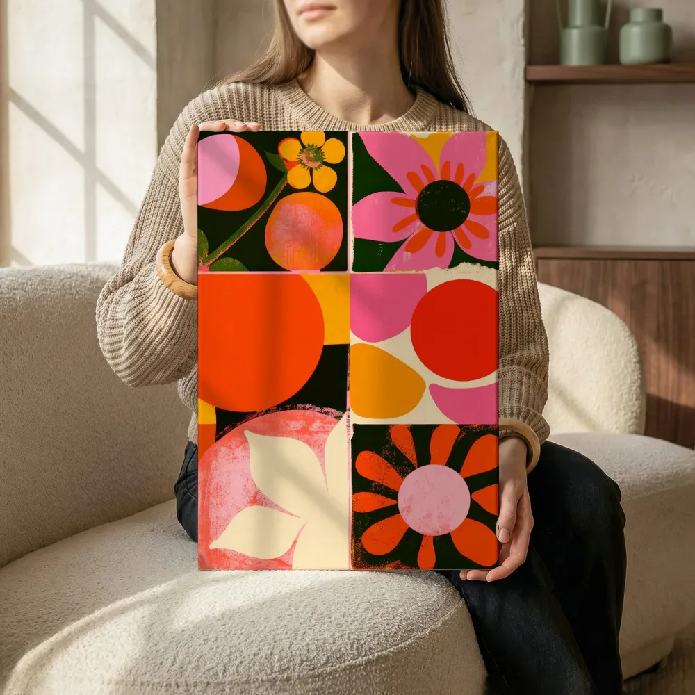 Sfeerimpressie: Pop art bloemen mozaïek terwijl het zittend wordt getoond