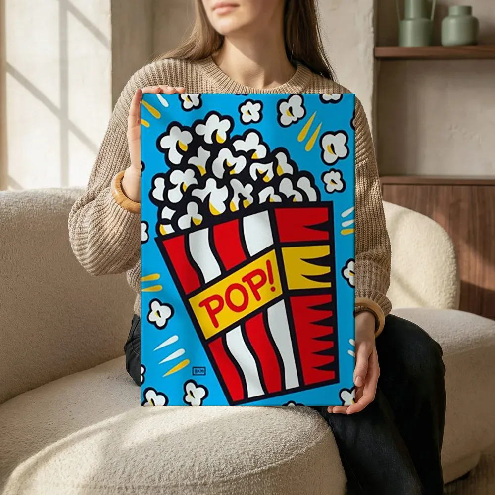 Sfeerimpressie: Popcorn explosie pop art terwijl het zittend wordt getoond
