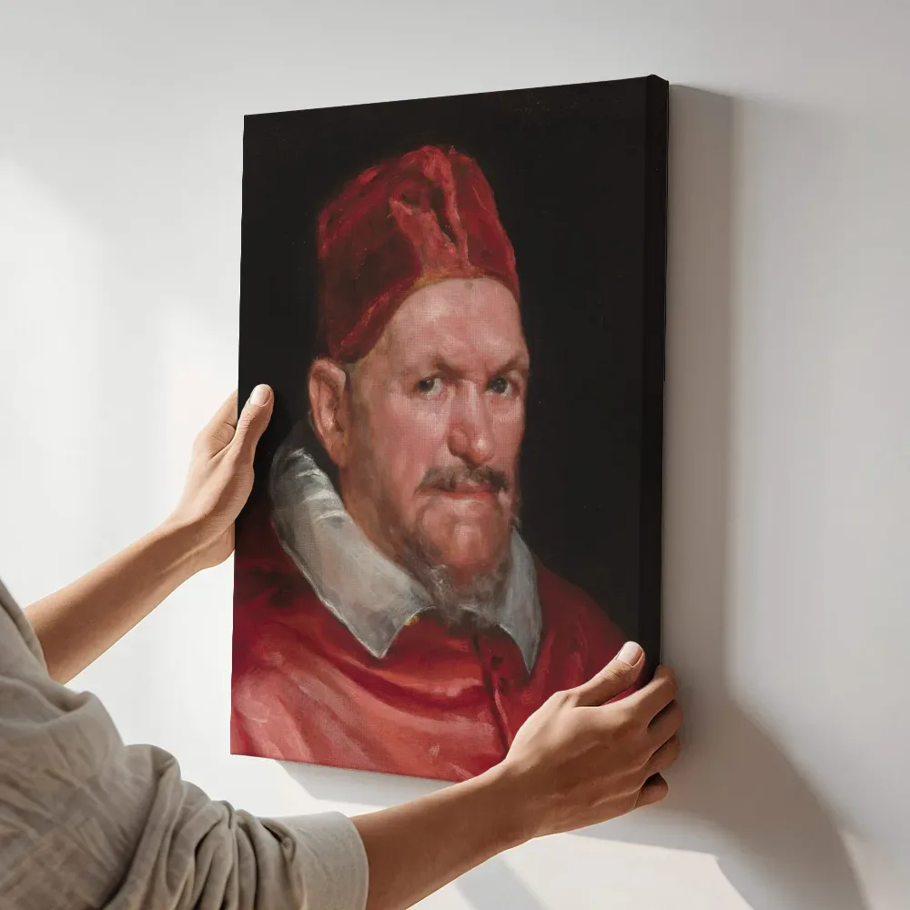 Sfeerimpressie: Pope Innocent X, Kring van Diego Velázquez terwijl het aan de muur wordt gehangen