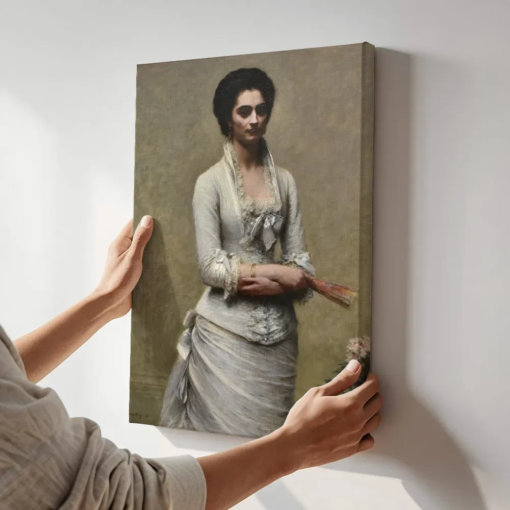 Sfeerimpressie: Portret van Eva Callimachi-Catargi van Henri Fantin-Latour terwijl het aan de muur wordt gehangen