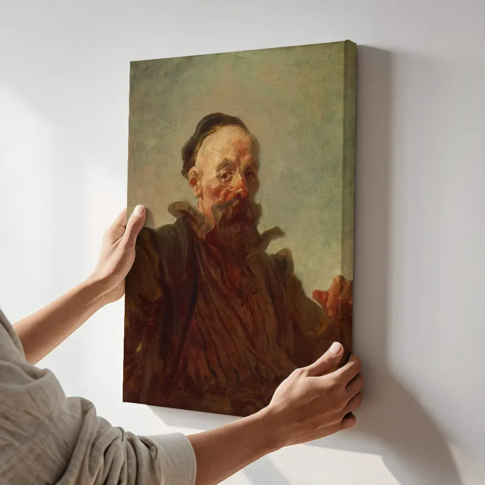 Sfeerimpressie: Portret van een man in kostuum van Jean-Honore Fragonard terwijl het aan de muur wordt gehangen