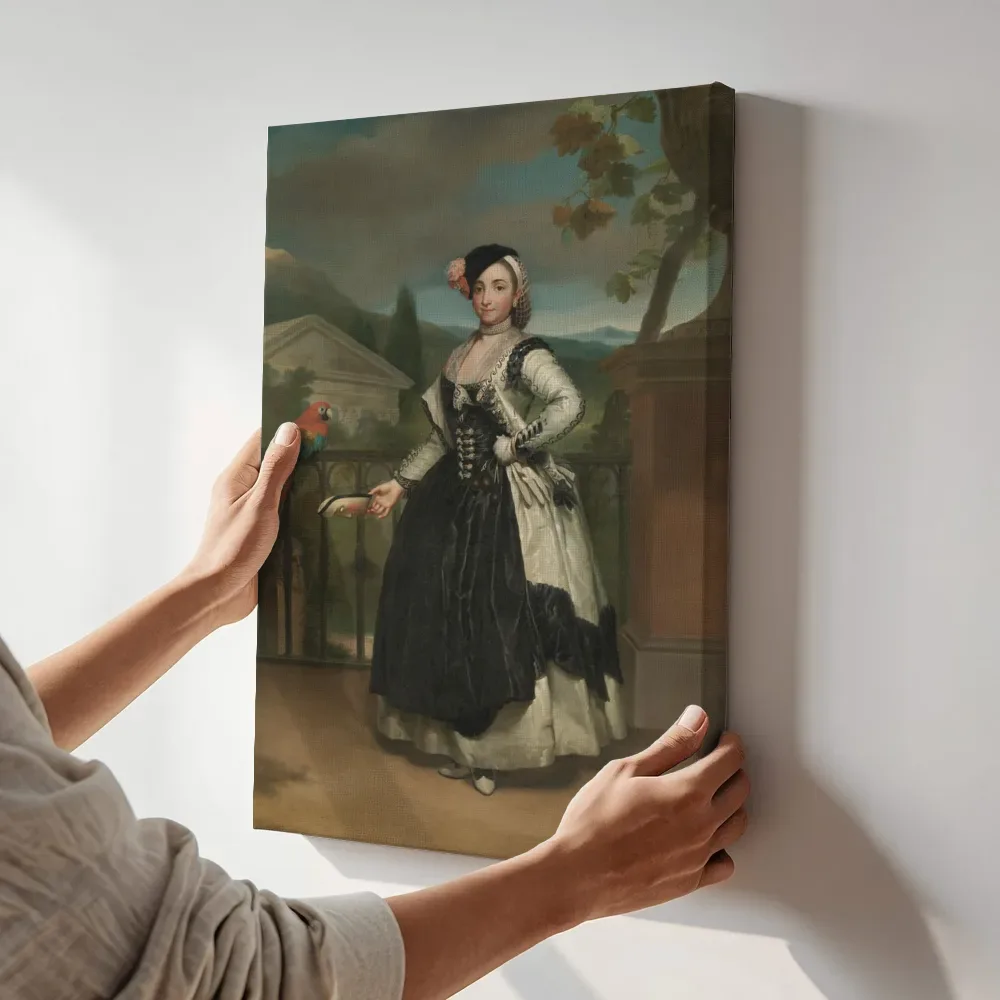 Sfeerimpressie: Portret van Isabel Parreño y Arce, markiezin van Llano van Raphael terwijl het aan de muur wordt gehangen