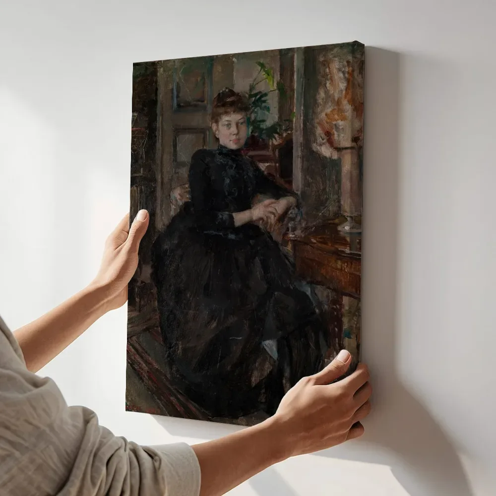 Sfeerimpressie: Portret van Mary Slöör, de verloofde van de kunstenaar van Akseli Gallen-Kallela terwijl het aan de muur wordt gehangen