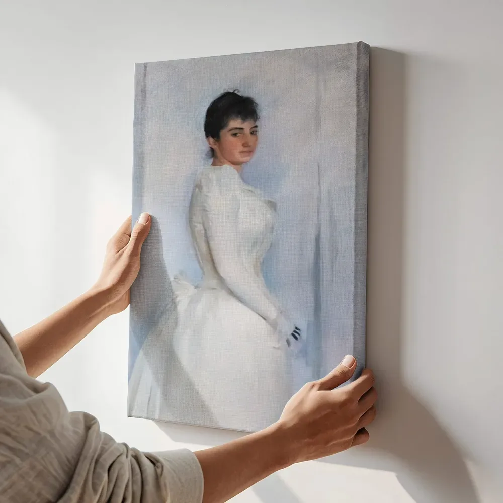 Sfeerimpressie: Portret van Montserrat Carbó van Ramon Casas terwijl het aan de muur wordt gehangen