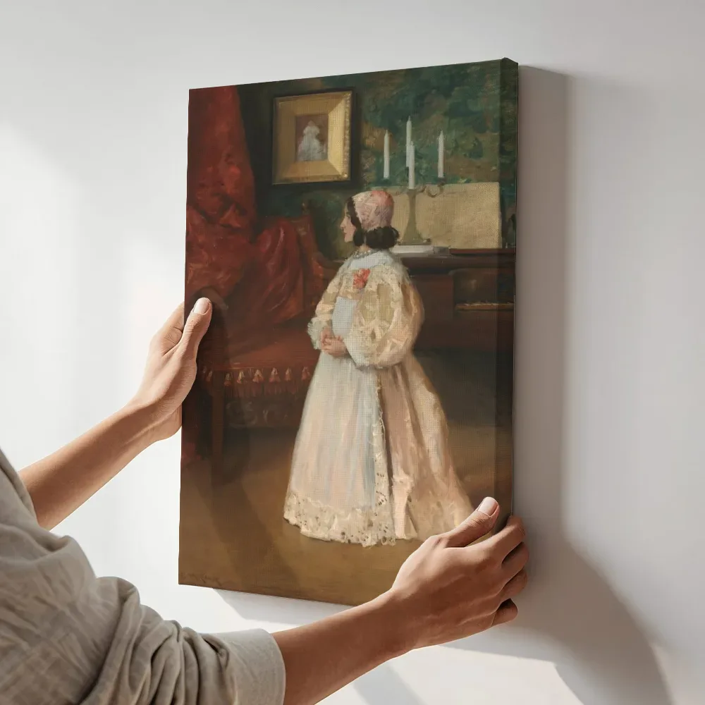 Sfeerimpressie: Portret van mijn dochter Alice van William Merritt Chase terwijl het aan de muur wordt gehangen