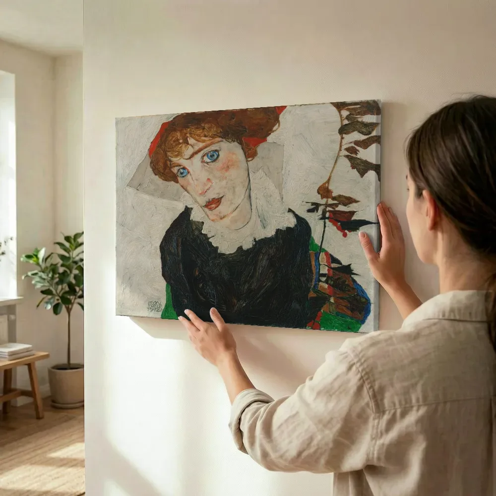 Sfeerimpressie: Portret van Wally van Egon Schiele terwijl het wordt opgehangen
