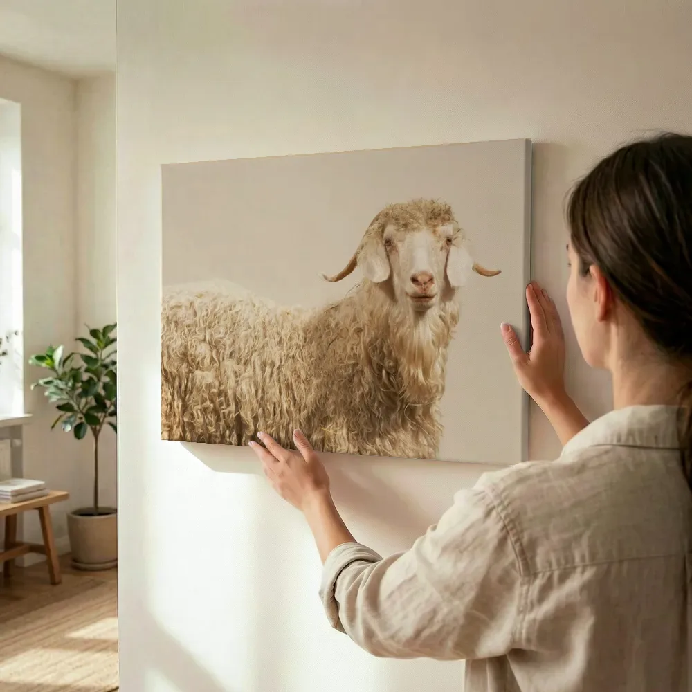 Sfeerimpressie: Portret van een angora geit terwijl het wordt opgehangen