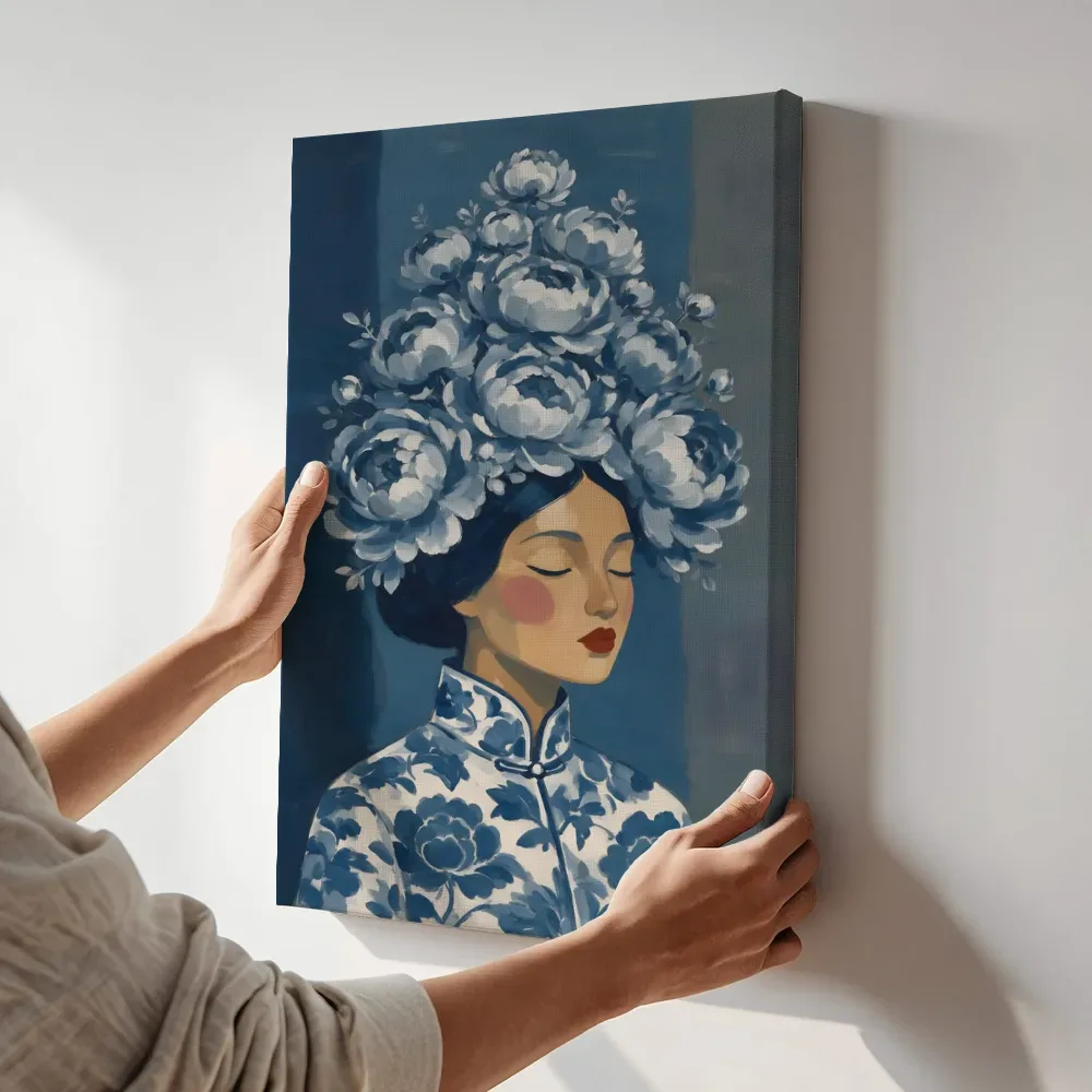 Sfeerimpressie: Portret couture hoofdtooi met de kracht van inkt terwijl het aan de muur wordt gehangen