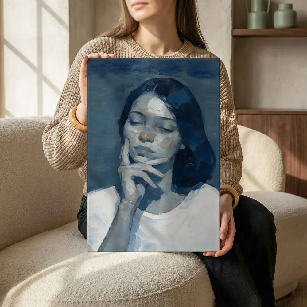 Sfeerimpressie: Portret, hand bij het gezicht, olieverf in inkt en steen terwijl het zittend wordt getoond