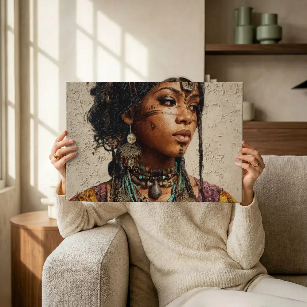 Sfeerimpressie: Portret met gezichtsbeschildering terwijl het omhoog wordt gehouden