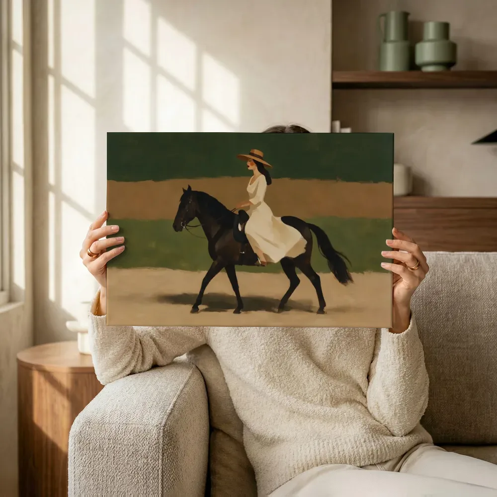 Sfeerimpressie: Portret ruiter in aardetinten terwijl het omhoog wordt gehouden